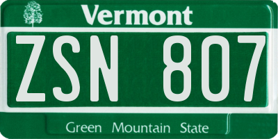 VT license plate ZSN807