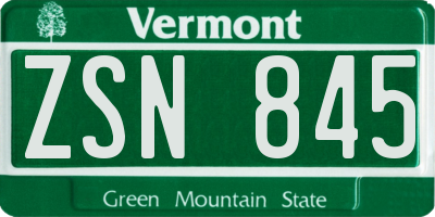 VT license plate ZSN845
