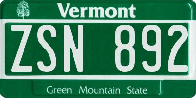 VT license plate ZSN892