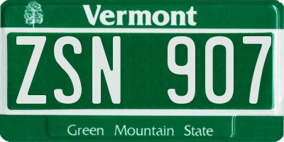 VT license plate ZSN907