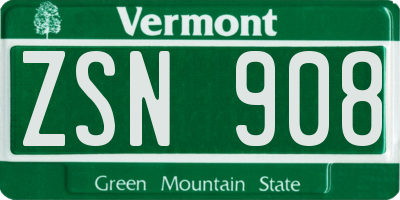 VT license plate ZSN908