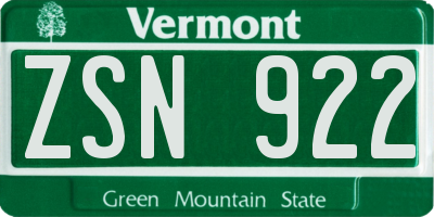 VT license plate ZSN922