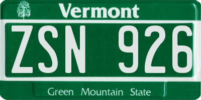 VT license plate ZSN926