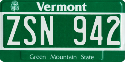 VT license plate ZSN942