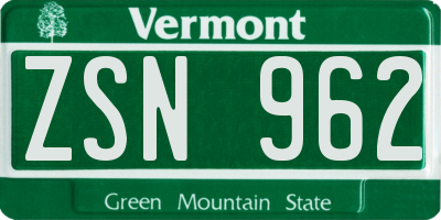 VT license plate ZSN962