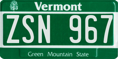 VT license plate ZSN967