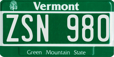 VT license plate ZSN980