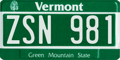 VT license plate ZSN981