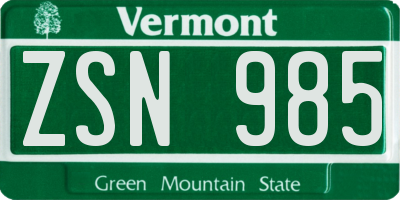 VT license plate ZSN985