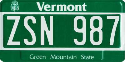 VT license plate ZSN987