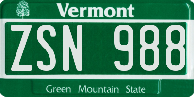VT license plate ZSN988