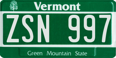 VT license plate ZSN997