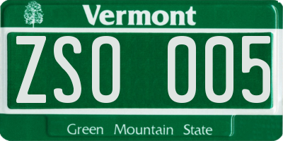 VT license plate ZSO005