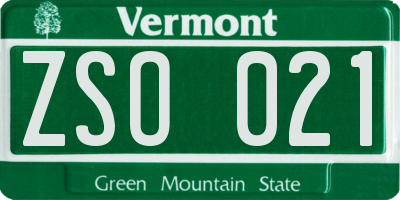 VT license plate ZSO021