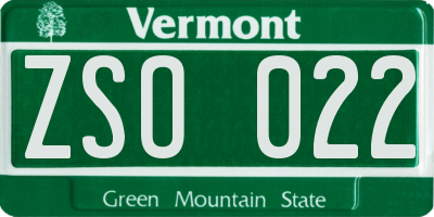 VT license plate ZSO022