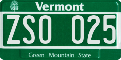 VT license plate ZSO025