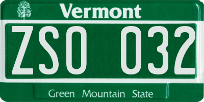 VT license plate ZSO032