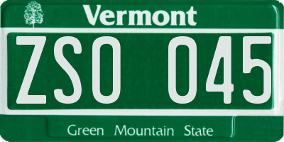 VT license plate ZSO045