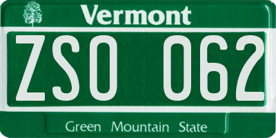 VT license plate ZSO062