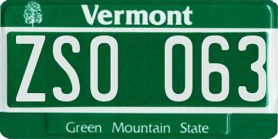 VT license plate ZSO063
