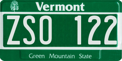 VT license plate ZSO122
