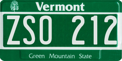 VT license plate ZSO212