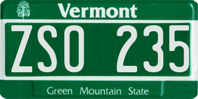 VT license plate ZSO235