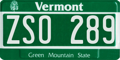 VT license plate ZSO289