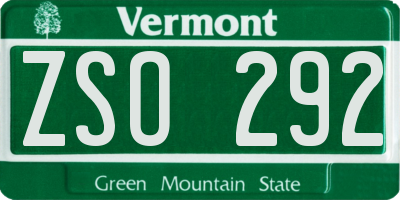 VT license plate ZSO292