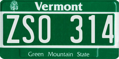 VT license plate ZSO314