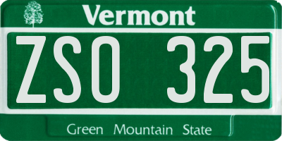 VT license plate ZSO325