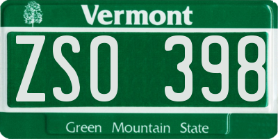 VT license plate ZSO398