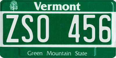 VT license plate ZSO456