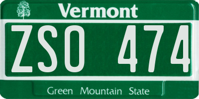 VT license plate ZSO474