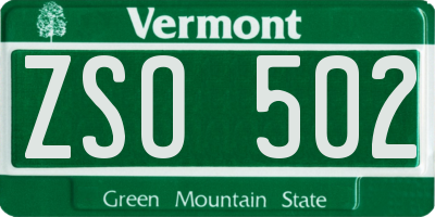 VT license plate ZSO502