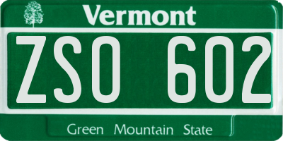 VT license plate ZSO602