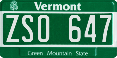 VT license plate ZSO647