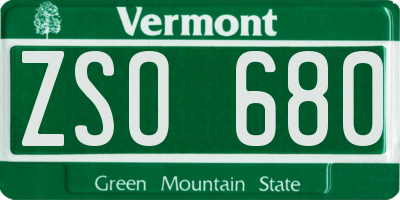 VT license plate ZSO680