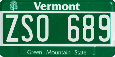 VT license plate ZSO689