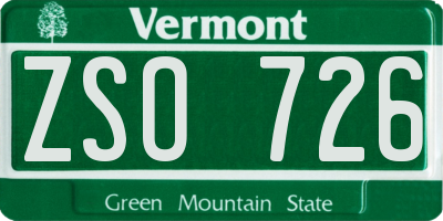 VT license plate ZSO726