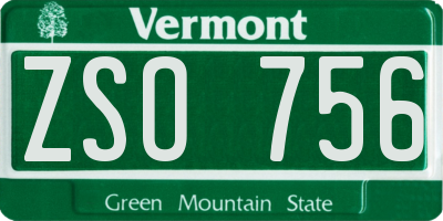 VT license plate ZSO756