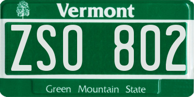 VT license plate ZSO802