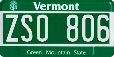 VT license plate ZSO806
