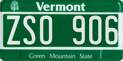 VT license plate ZSO906
