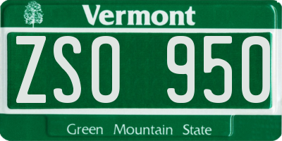VT license plate ZSO950