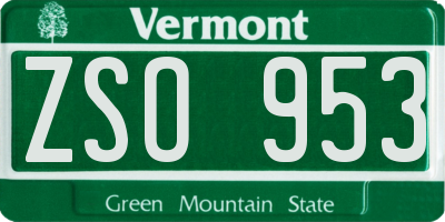 VT license plate ZSO953