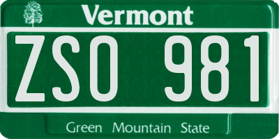 VT license plate ZSO981