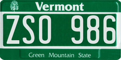 VT license plate ZSO986