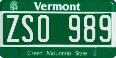 VT license plate ZSO989