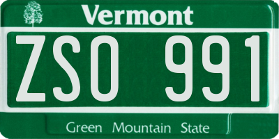 VT license plate ZSO991